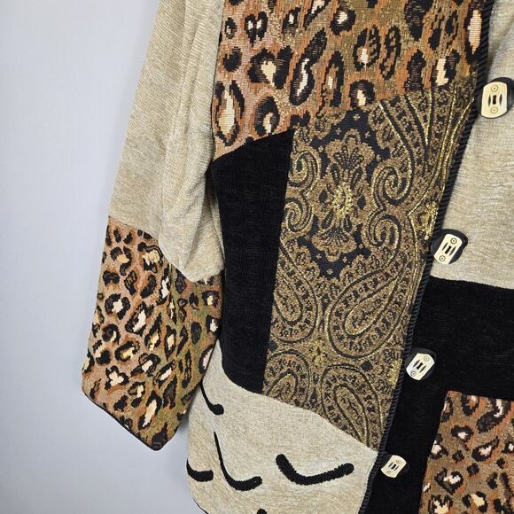 Indigo Moon Patchwork Mixed Print Animal Paisley Button Closure Size M ARTSY - Picture 4 of 8